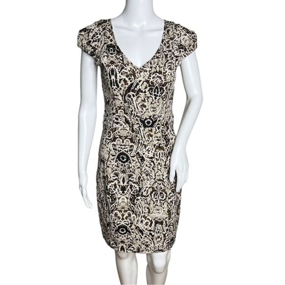 Marc New York Dress Womens 4 Purple Cream‎ Baroque Pattern Sheath Career Party - Picture 1 of 7